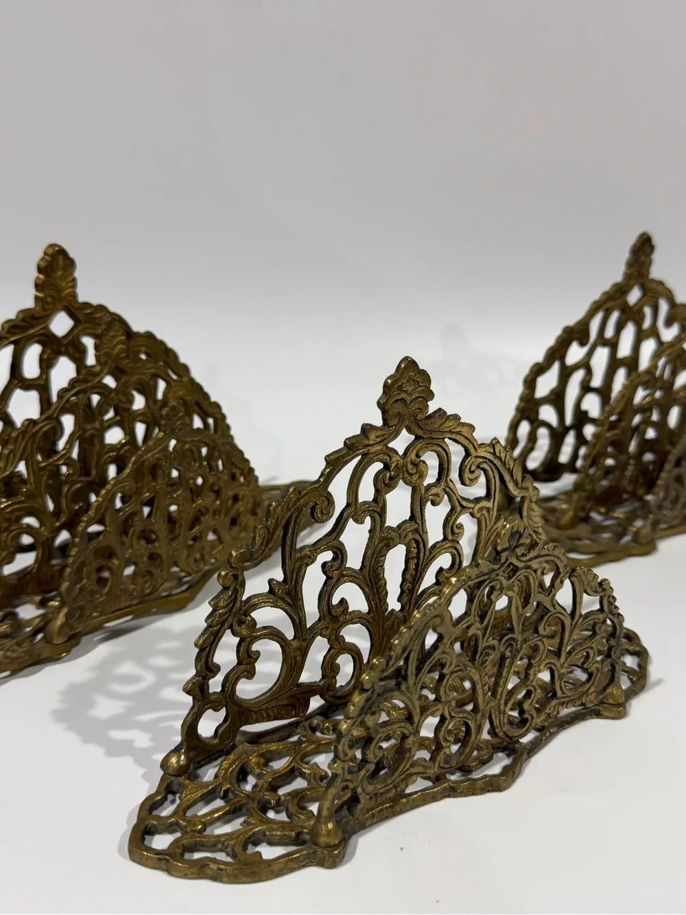Set of 3 Vintage Ornate Art Nouveau Hollywood Regency Brass Letter Napkin Holder